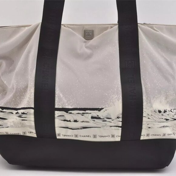 Authentic CHANEL Sports Line High Summer Nylon Leather CC Tote Bag Gray - Picture 5 of 16